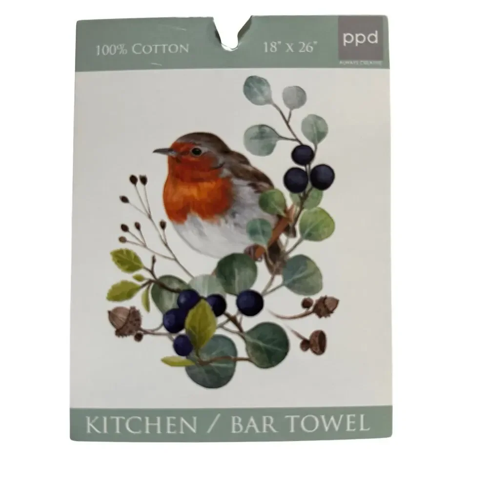 NWT Kitchen tea bar chefs towel 100% cotton colorful birds motif NEW